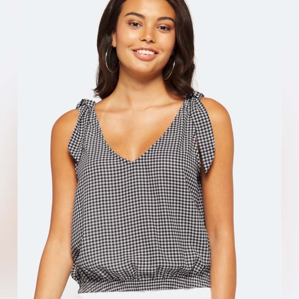 Nine Britton Gingham Tie-Strap Blouse